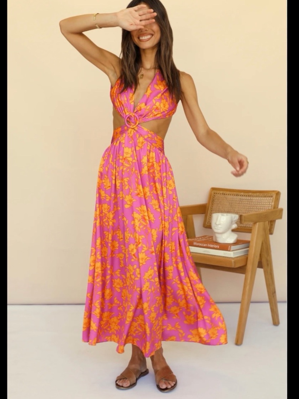 Fortunate One Purple & Orange Floral Cutout Maxi Dress